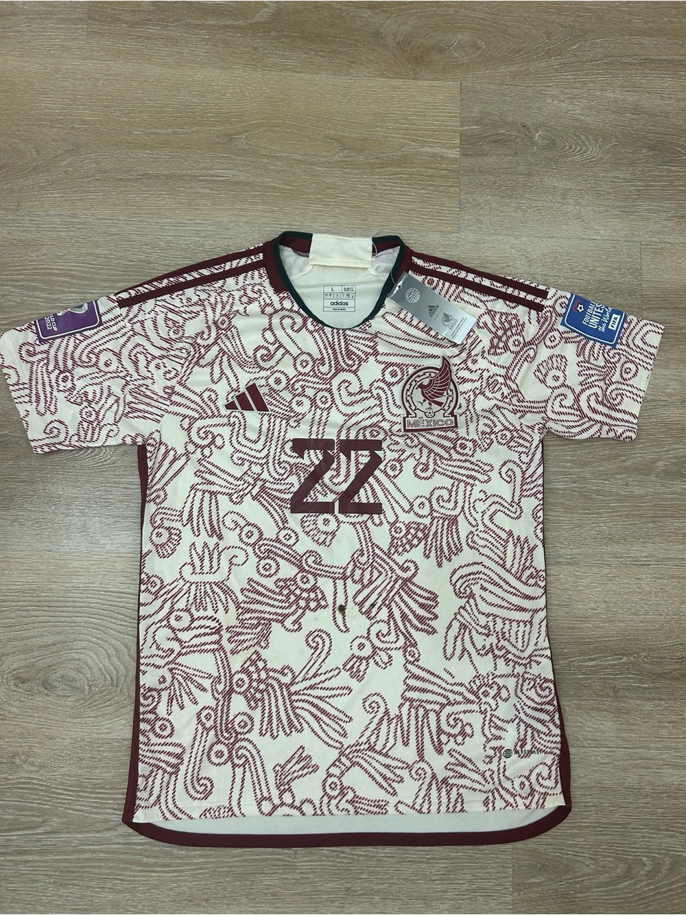 Adidas Mexico 2022 World Cup H. Lozano #22 Away Jersey Men’s L Stained
